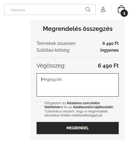Pénztár oldal Megjegyzés mező